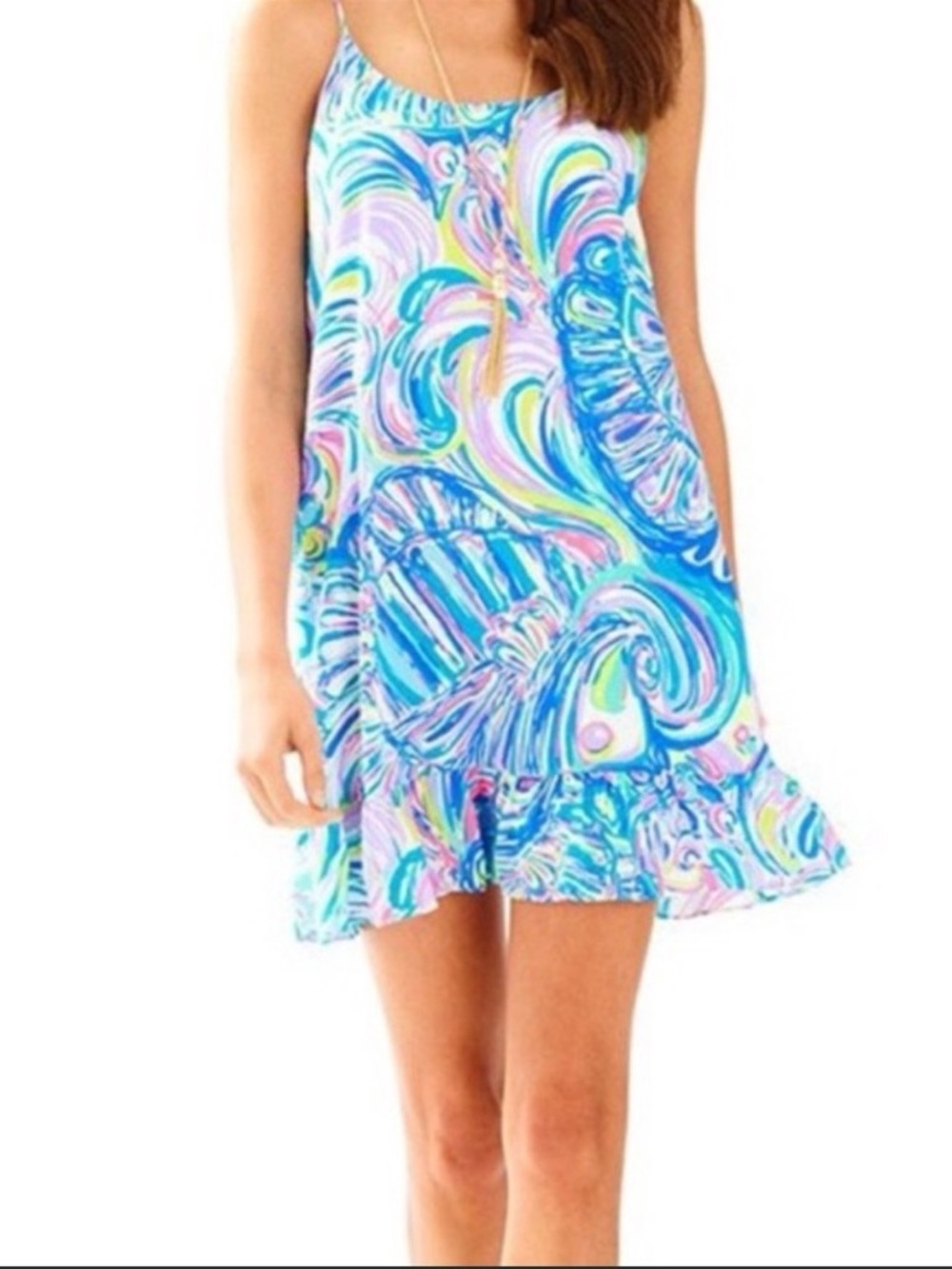 Lilly Pulitzer Zana Pastel Blue Pink Green Swirl Ruffle Sundress